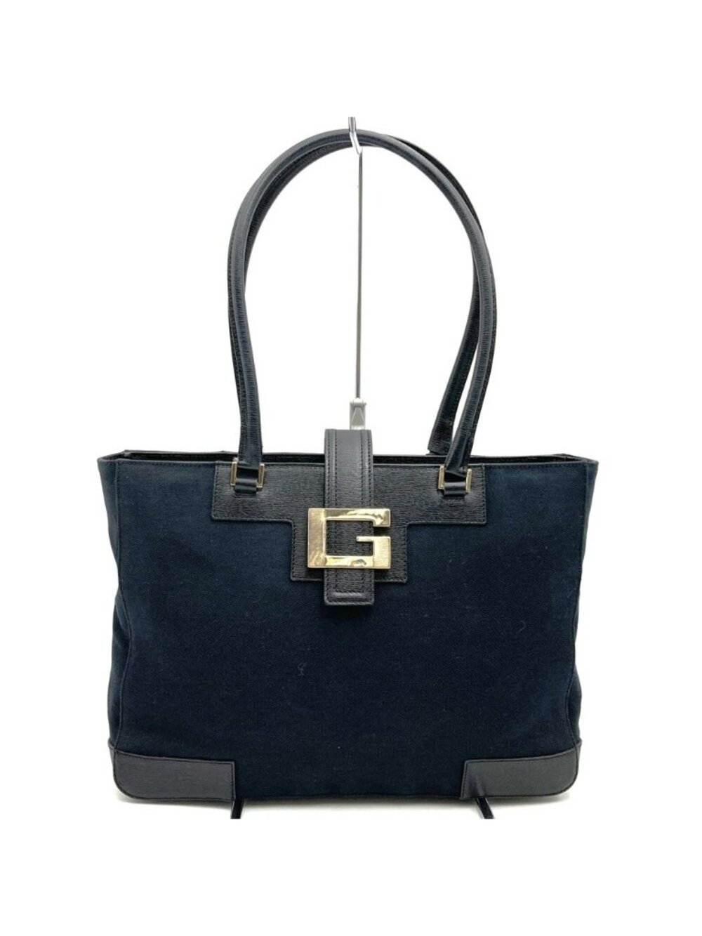 Gucci 002 Logo Tote Canvas Leather Black